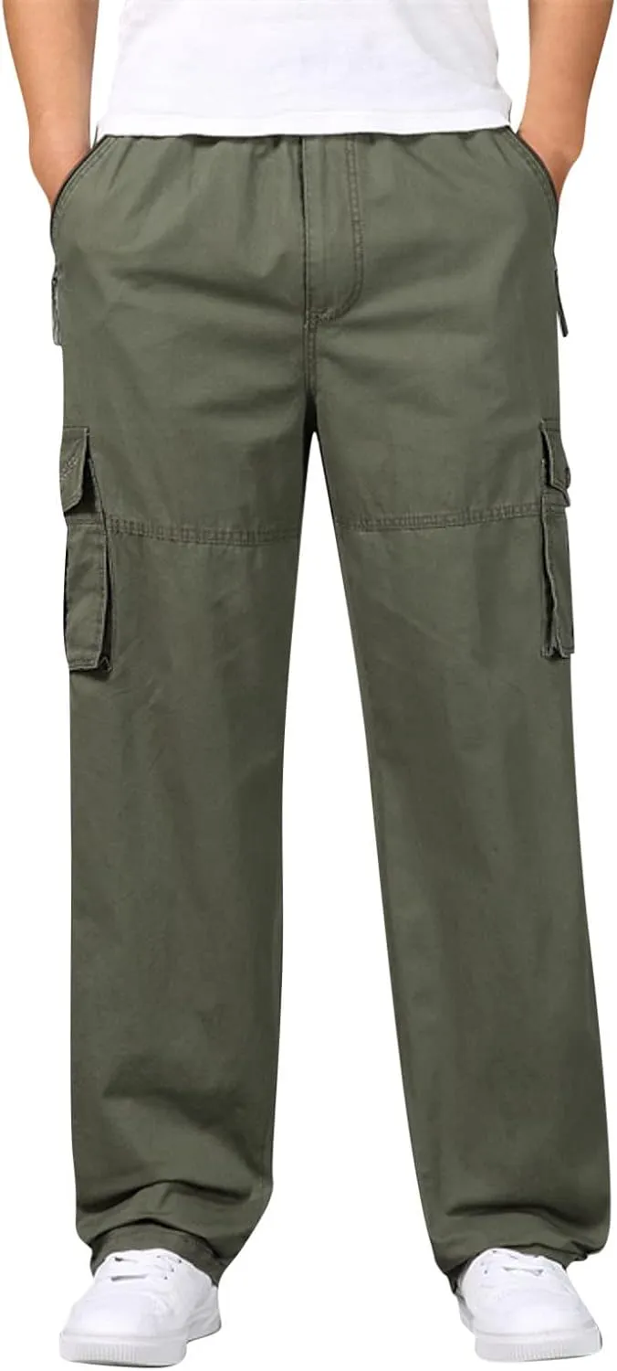 2023 Mens Cargo Pants with Multi Pockets Casual Joggers Hiking Pants Plus Size Loose Straight Sweatpants Stylish Trousers