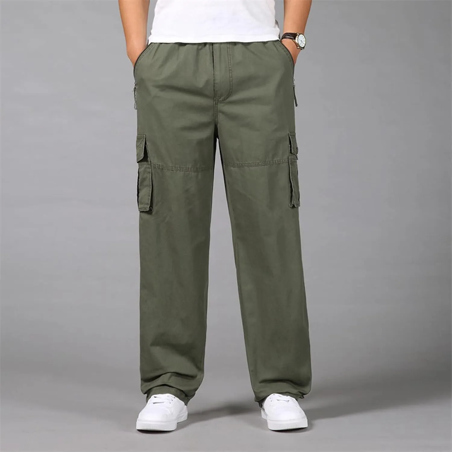 2023 Mens Cargo Pants with Multi Pockets Casual Joggers Hiking Pants Plus Size Loose Straight Sweatpants Stylish Trousers