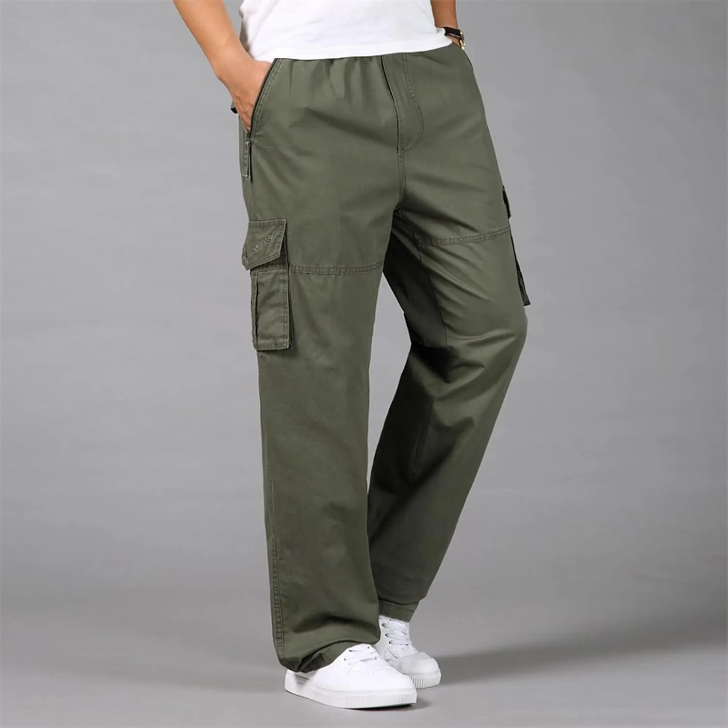 2023 Mens Cargo Pants with Multi Pockets Casual Joggers Hiking Pants Plus Size Loose Straight Sweatpants Stylish Trousers