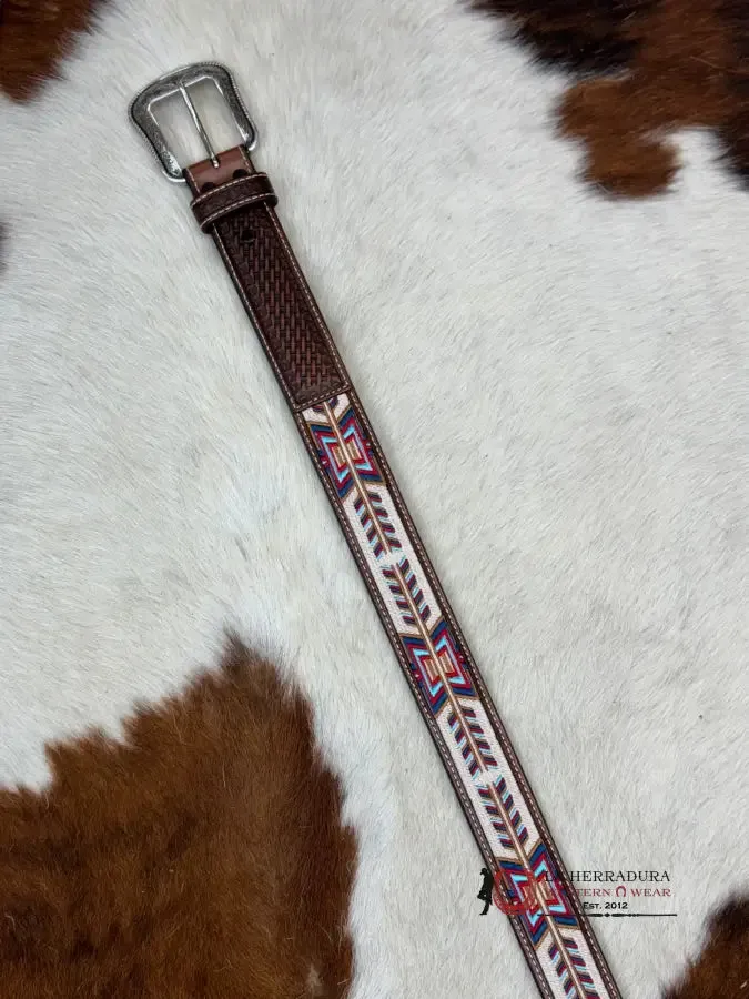 3D BELT COMPANY CINTURÓN BROWN TAN MULTI ARROW STITCH
