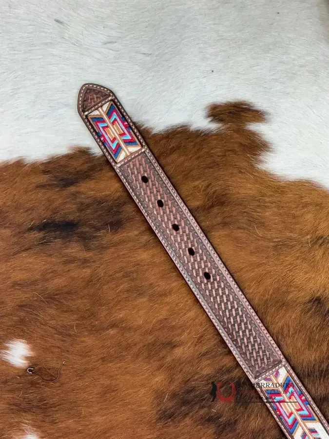 3D BELT COMPANY CINTURÓN BROWN TAN MULTI ARROW STITCH