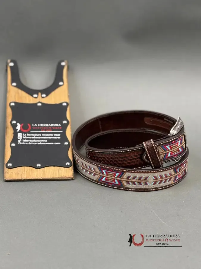 3D BELT COMPANY CINTURÓN BROWN TAN MULTI ARROW STITCH