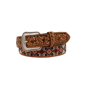 3D Belt Company Men's Tooled Diamond Embroidered Tan Belt D100012708