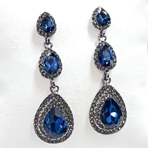 Ava - Tiered Teardrop Rhinestone Statement Earrings (Navy)