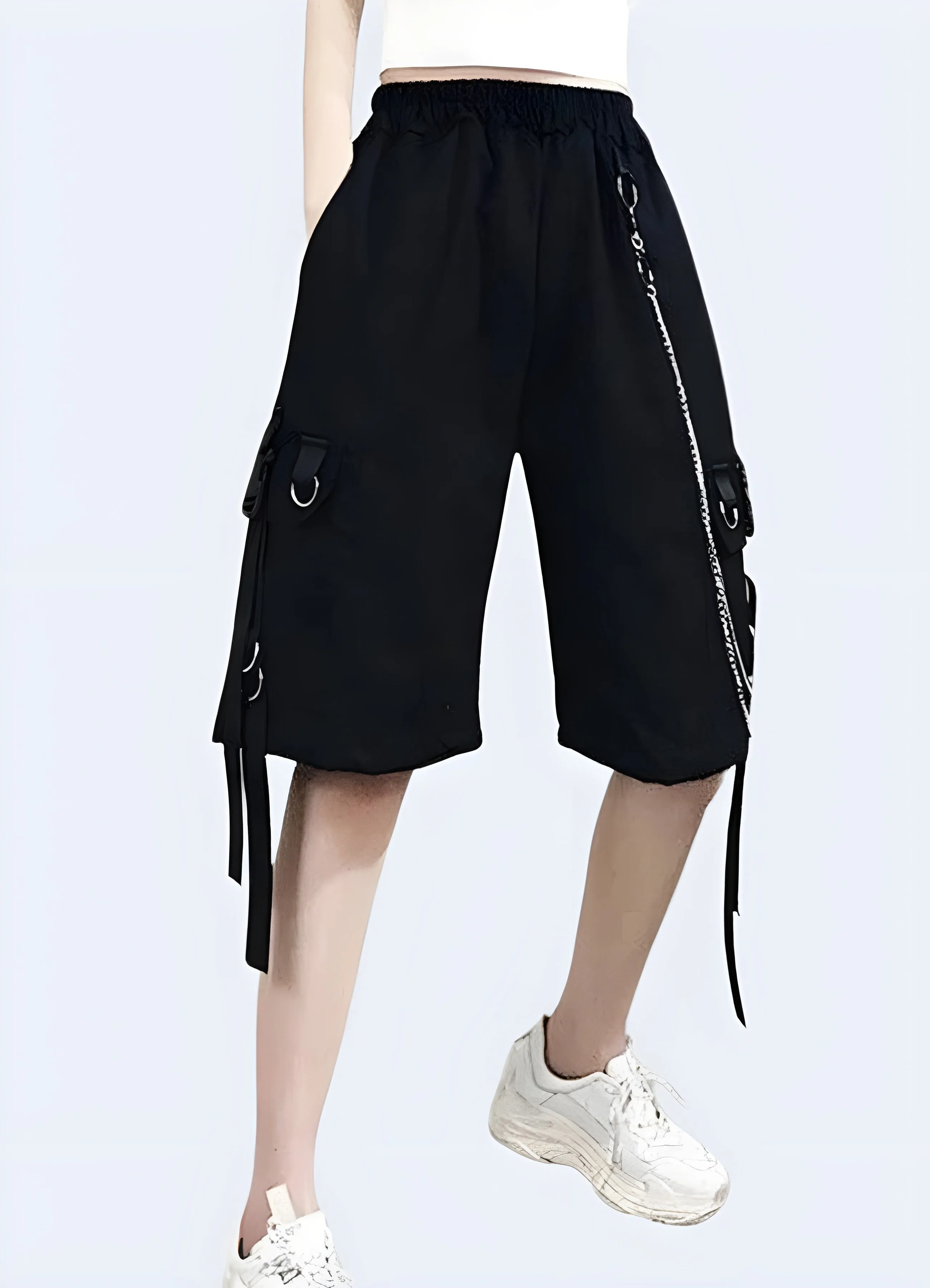 Baggy Techwear Long Shorts with Chain