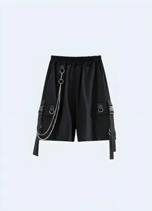 Baggy Techwear Long Shorts with Chain