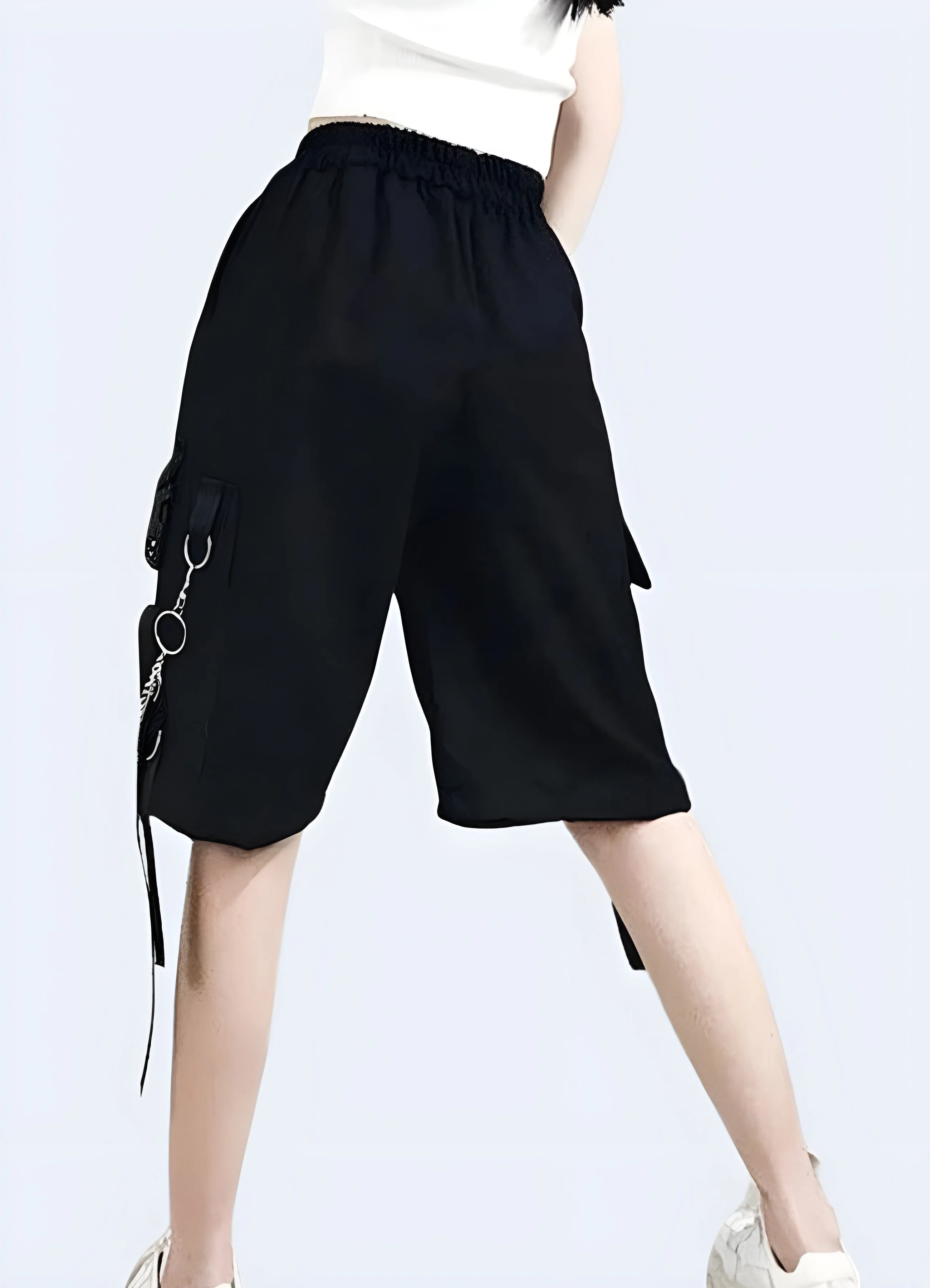 Baggy Techwear Long Shorts with Chain