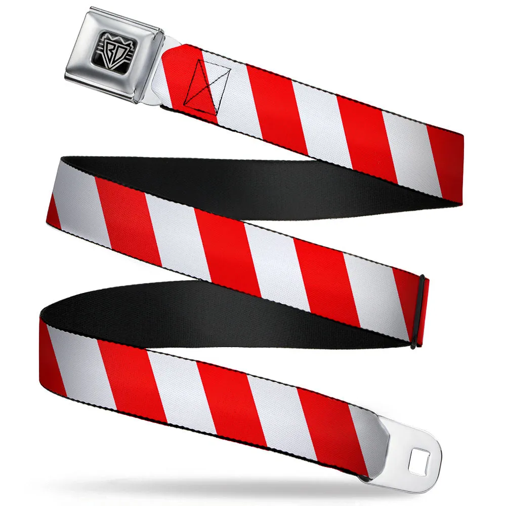 BD Wings Logo CLOSE-UP Full Color Black Silver Seatbelt Belt - Candy Cane2 Stripe White/Red Webbing