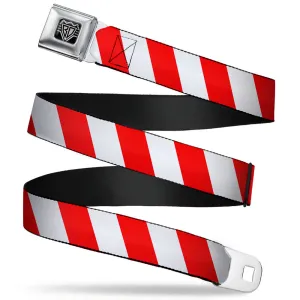 BD Wings Logo CLOSE-UP Full Color Black Silver Seatbelt Belt - Candy Cane2 Stripe White/Red Webbing