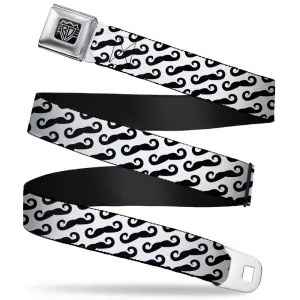 BD Wings Logo CLOSE-UP Full Color Black Silver Seatbelt Belt - Diagonal Handlebar Mustaches White/Black Webbing