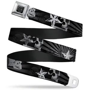 BD Wings Logo CLOSE-UP Full Color Black Silver Seatbelt Belt - Die Hard Skulls & Stars1 Black/Grays Webbing