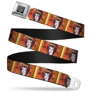 BD Wings Logo CLOSE-UP Full Color Black Silver Seatbelt Belt - Geisha Distressed Repeat Webbing