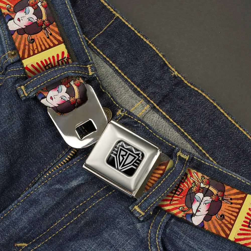 BD Wings Logo CLOSE-UP Full Color Black Silver Seatbelt Belt - Geisha Distressed Repeat Webbing