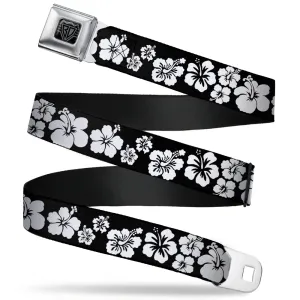 BD Wings Logo CLOSE-UP Full Color Black Silver Seatbelt Belt - Hibiscus Black/White Webbing
