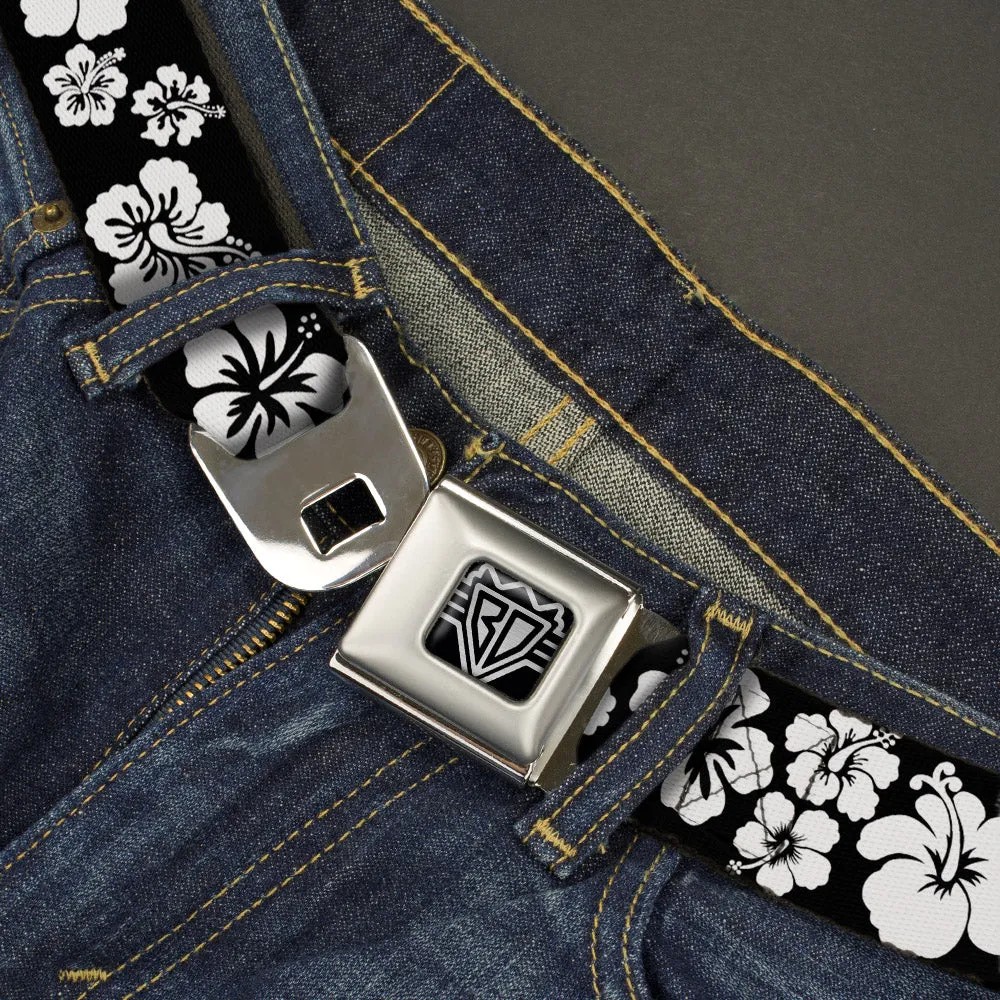 BD Wings Logo CLOSE-UP Full Color Black Silver Seatbelt Belt - Hibiscus Black/White Webbing