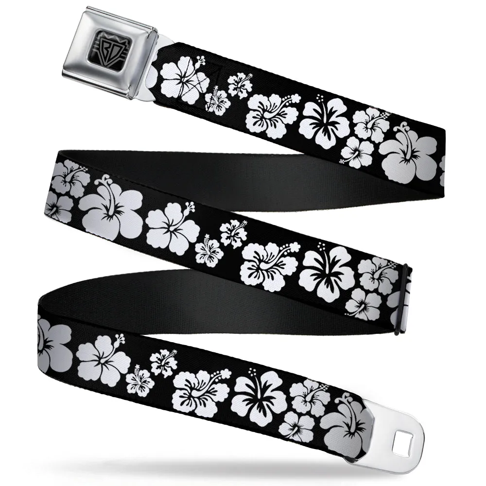 BD Wings Logo CLOSE-UP Full Color Black Silver Seatbelt Belt - Hibiscus Black/White Webbing