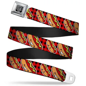 BD Wings Logo CLOSE-UP Full Color Black Silver Seatbelt Belt - Hot Dogs/Buffalo Plaid Black/Red Webbing