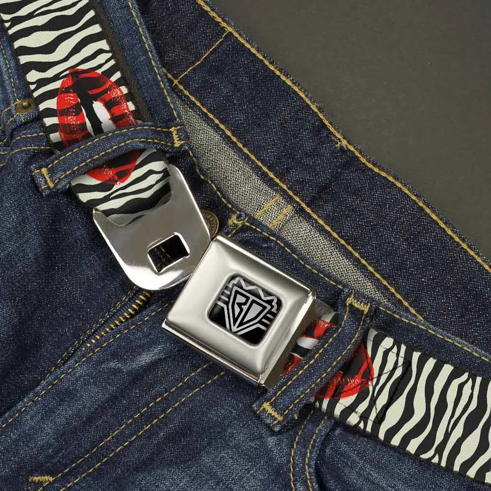 BD Wings Logo CLOSE-UP Full Color Black Silver Seatbelt Belt - Mouth Zebra Webbing