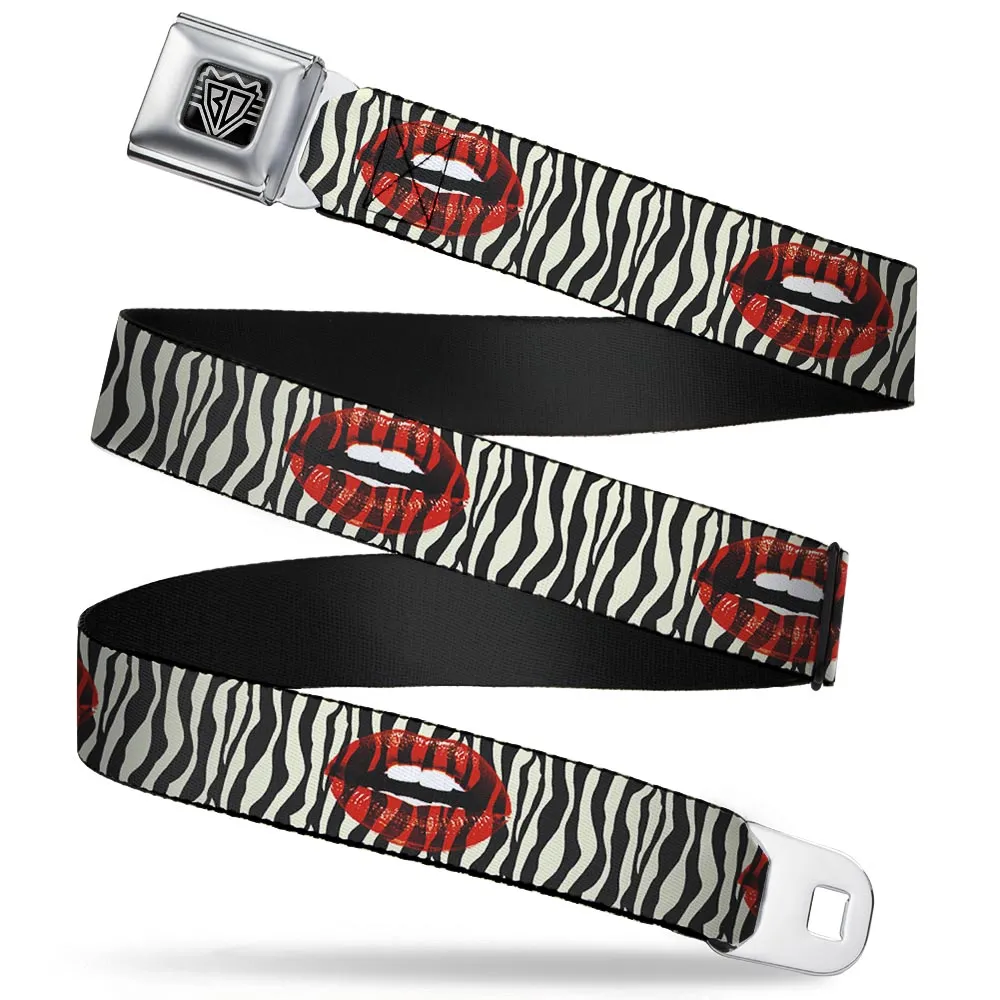 BD Wings Logo CLOSE-UP Full Color Black Silver Seatbelt Belt - Mouth Zebra Webbing