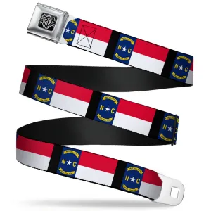 BD Wings Logo CLOSE-UP Full Color Black Silver Seatbelt Belt - North Carolina Flag/Black Webbing