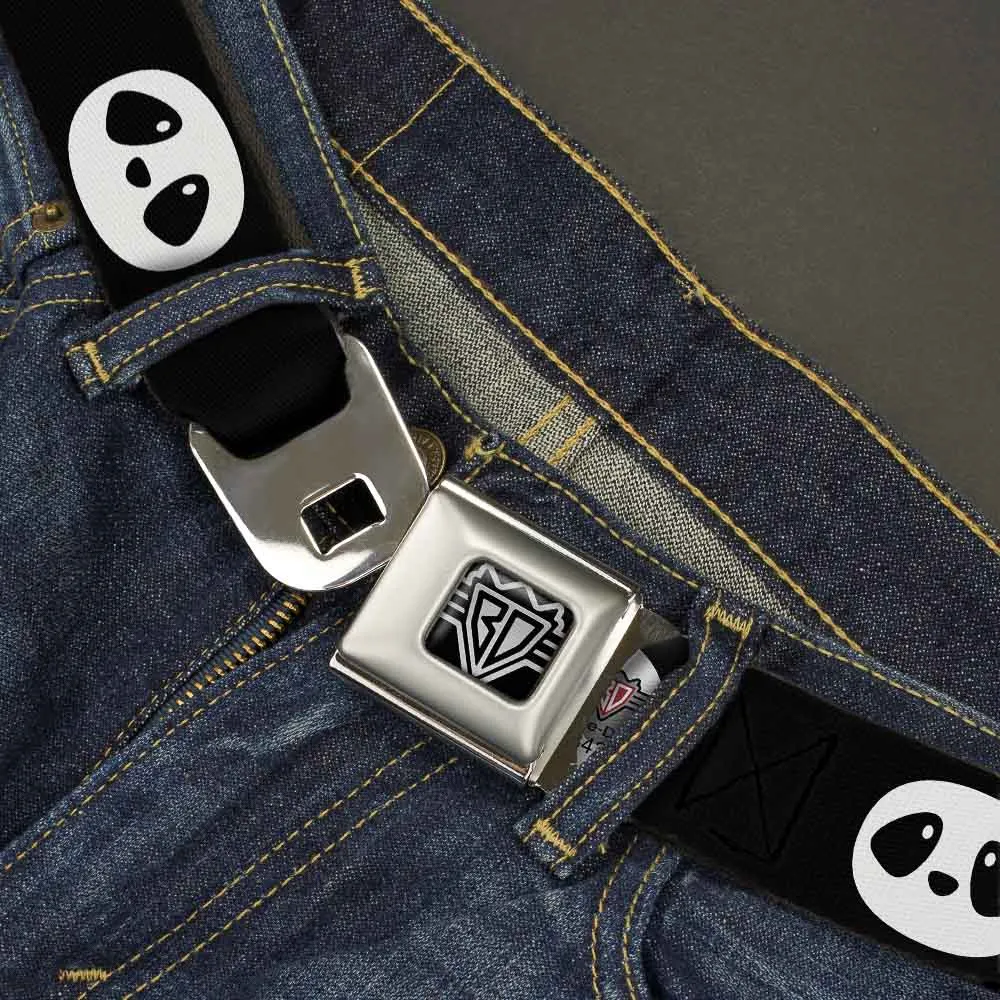 BD Wings Logo CLOSE-UP Full Color Black Silver Seatbelt Belt - Panda Face Black/White Webbing