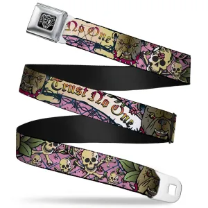 BD Wings Logo CLOSE-UP Full Color Black Silver Seatbelt Belt - Trust No One Pink Webbing