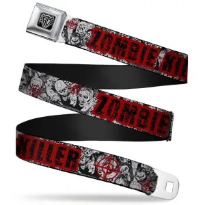 BD Wings Logo CLOSE-UP Full Color Black Silver Seatbelt Belt - ZOMBIE KILLER w/Stacked Zombies Sketch Webbing