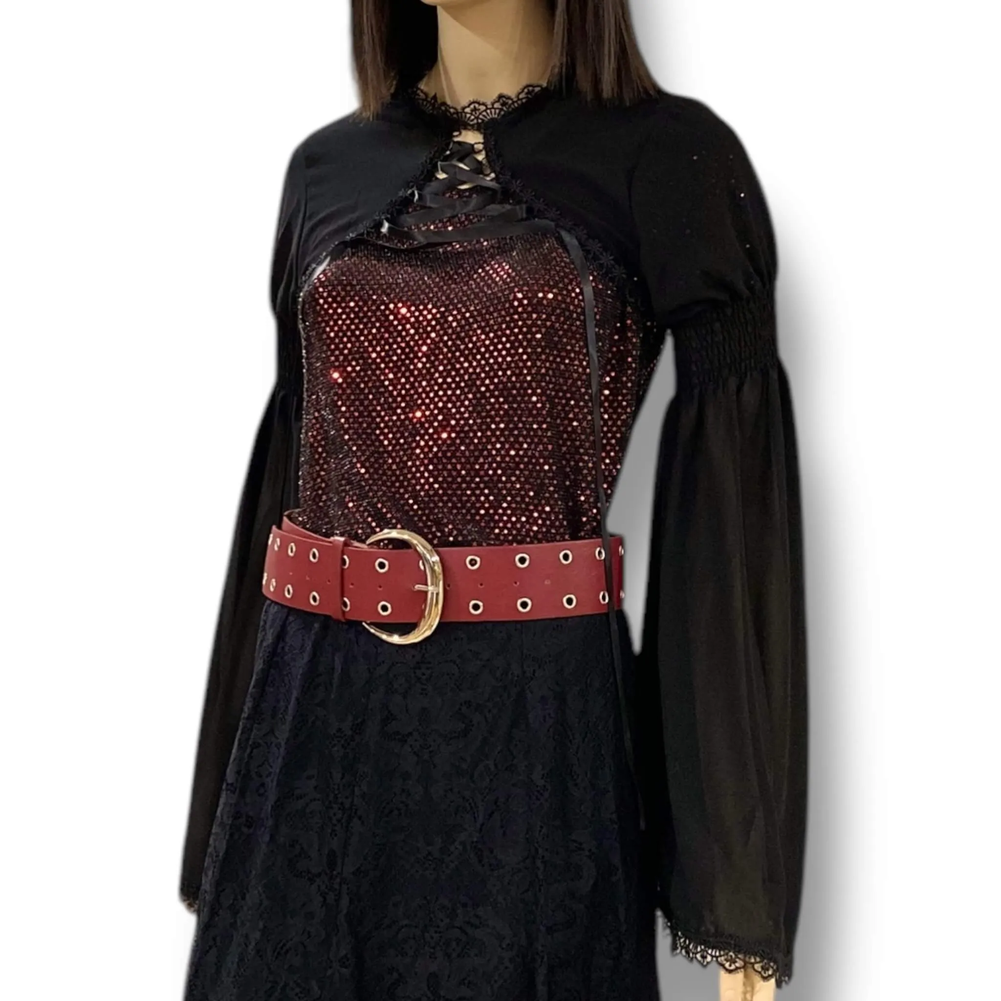 Black Bell Sleeve Lace Up Bolero Cardigan