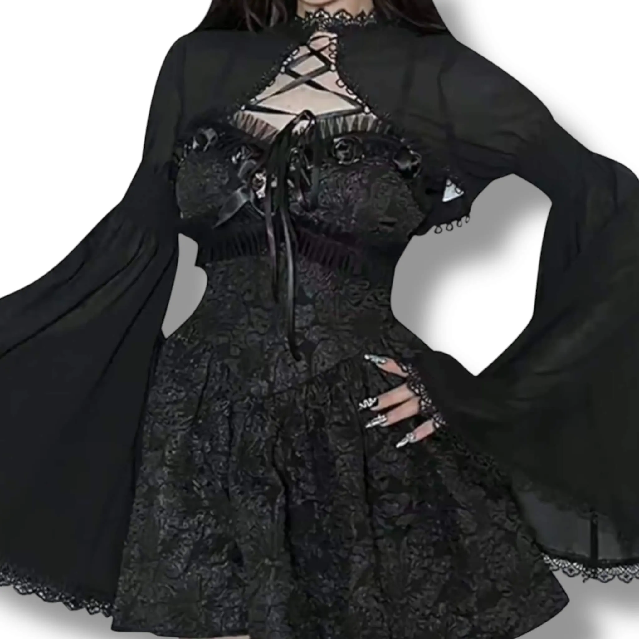 Black Bell Sleeve Lace Up Bolero Cardigan