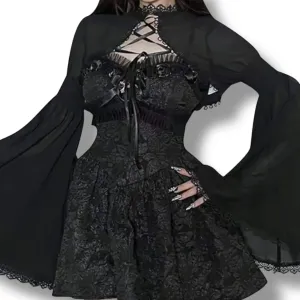 Black Bell Sleeve Lace Up Bolero Cardigan