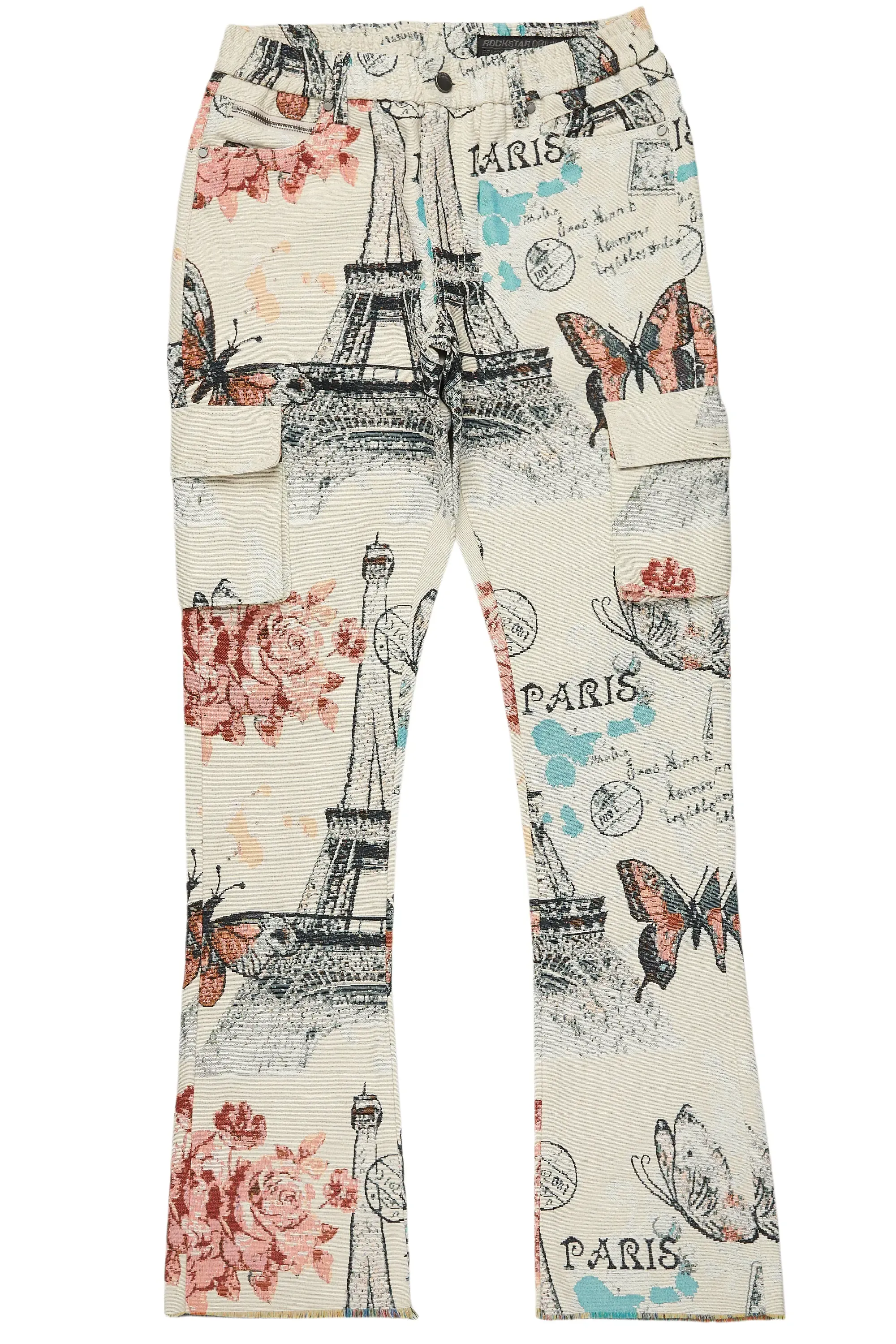 Boys Lamont Beige Multi Tapestry Stacked Flare Jean