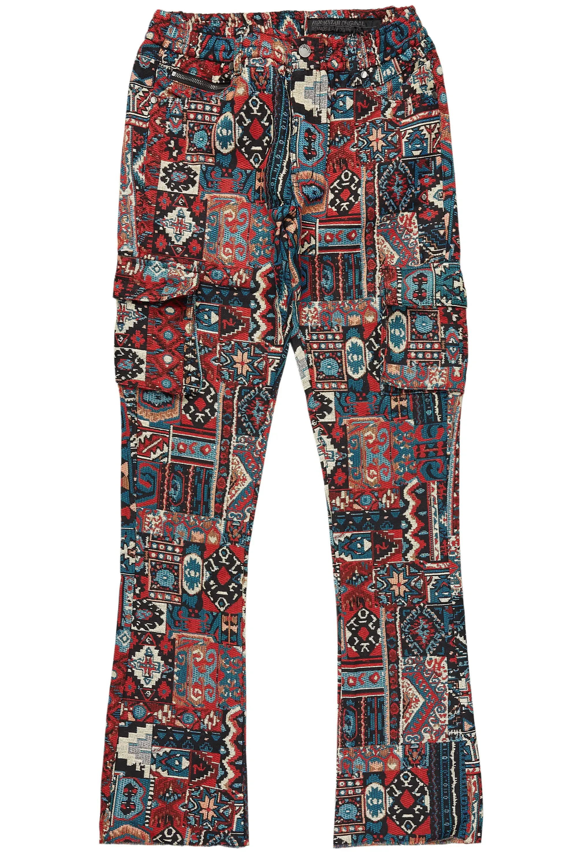 Boys Nard Red Multi Tapestry Stacked Flare Jean