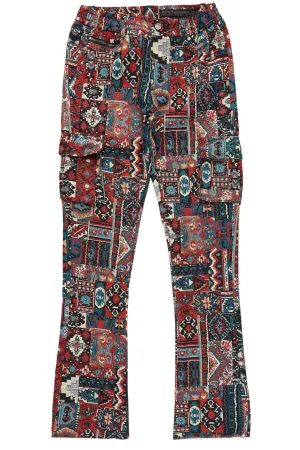 Boys Nard Red Multi Tapestry Stacked Flare Jean