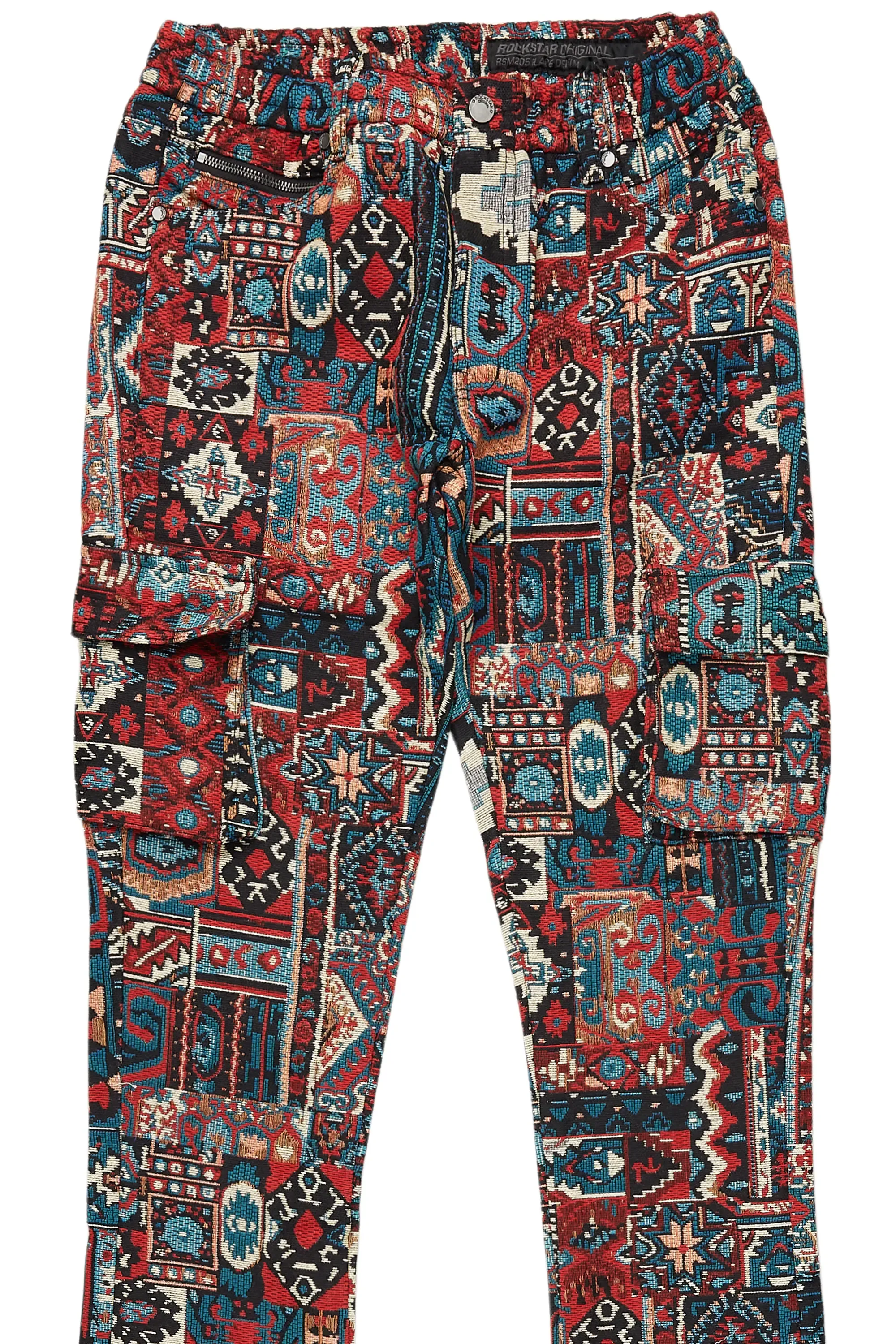 Boys Nard Red Multi Tapestry Stacked Flare Jean