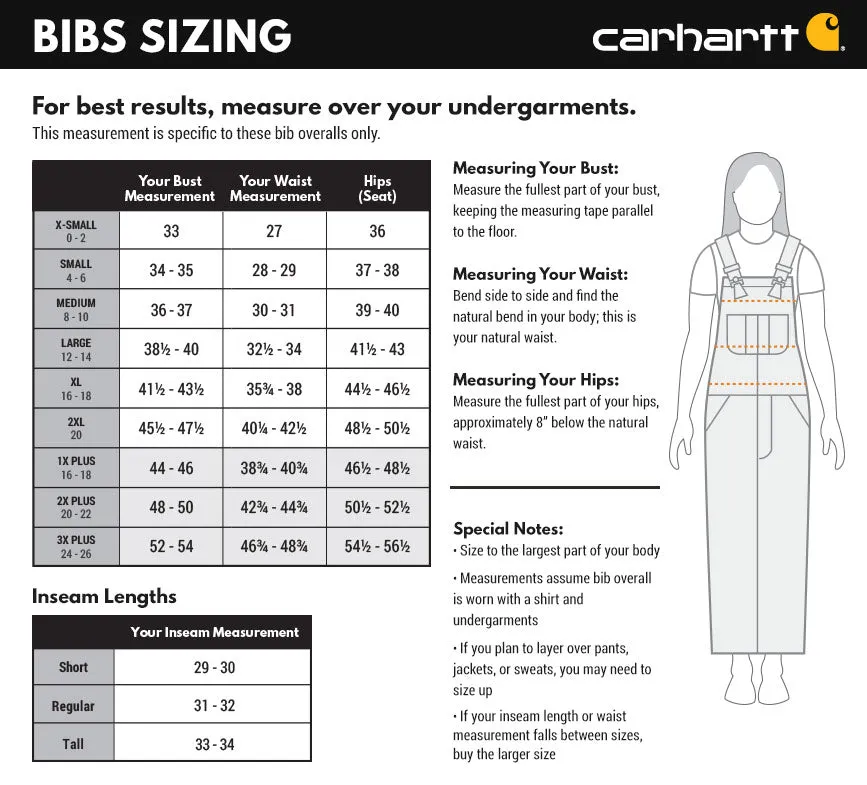 Carhartt 104049 Like New - Women's Washed Duck Bib Overalls - Quilt Lined