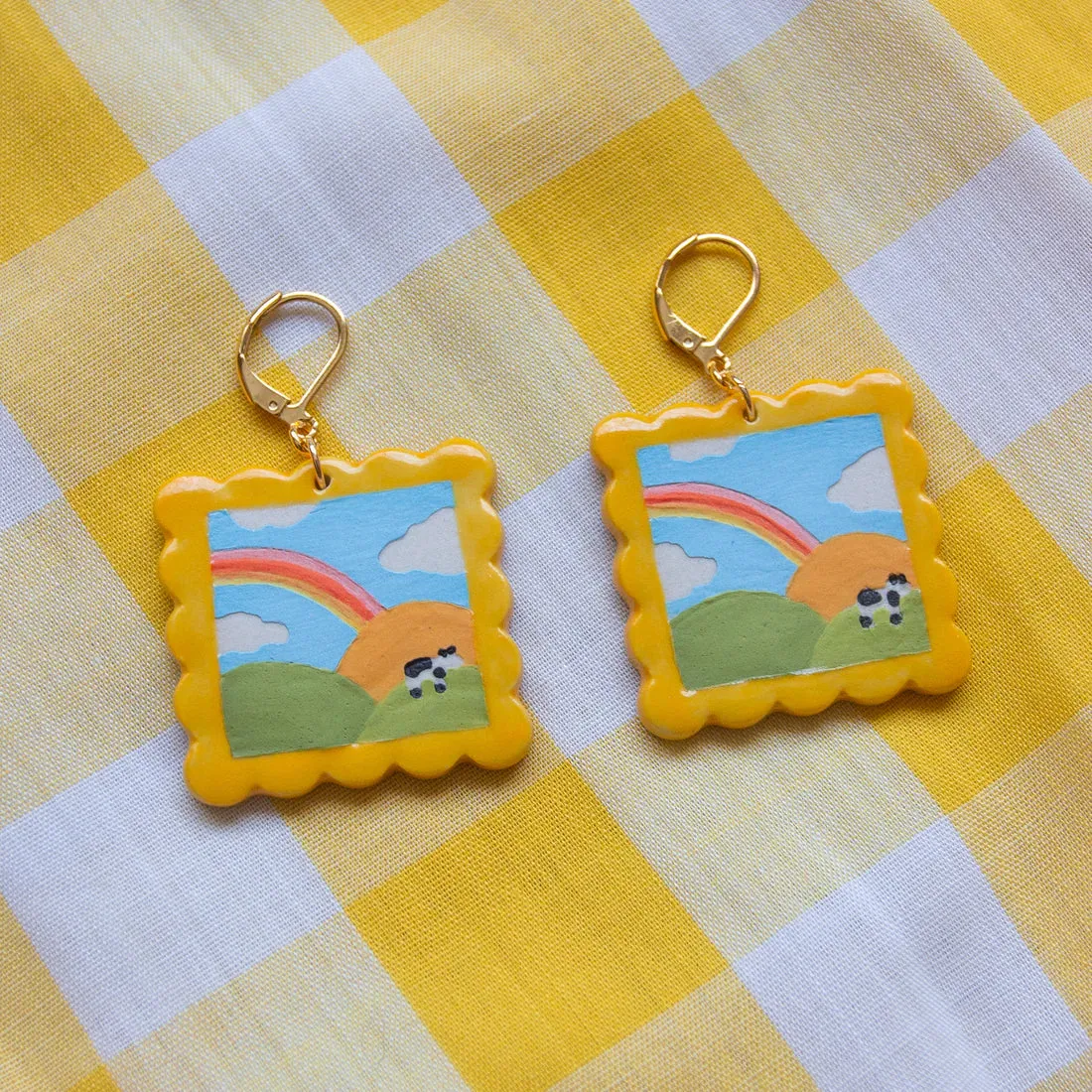Cow Landscape Ceramic Earrings by Meghan Macwhirter