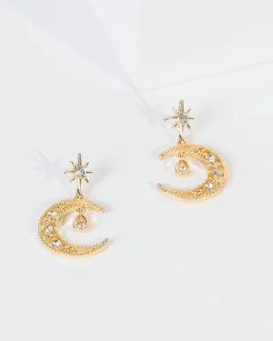 Crystal Moon & Star Drop Statement Earrings