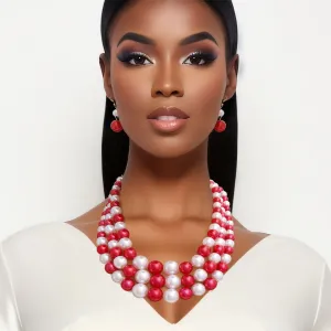 Delta Sigma Theta Inspired Red White Pearl 3 Layered DST Set|18 inches