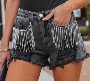 Diamond Tassel Ripped Shorts