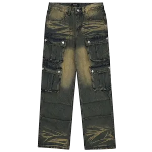 Distressed Cargo Denim Wide-leg Jeans