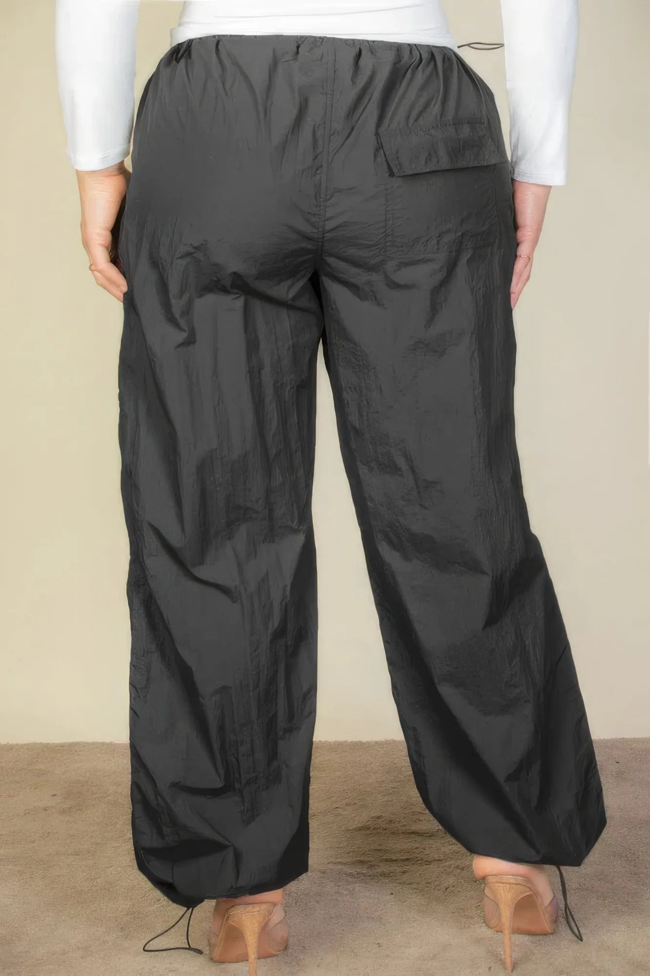 Drawstring Waist Parachute Plus Pants