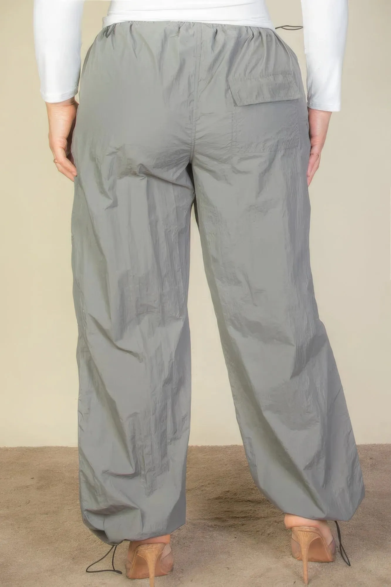 Drawstring Waist Parachute Plus Pants