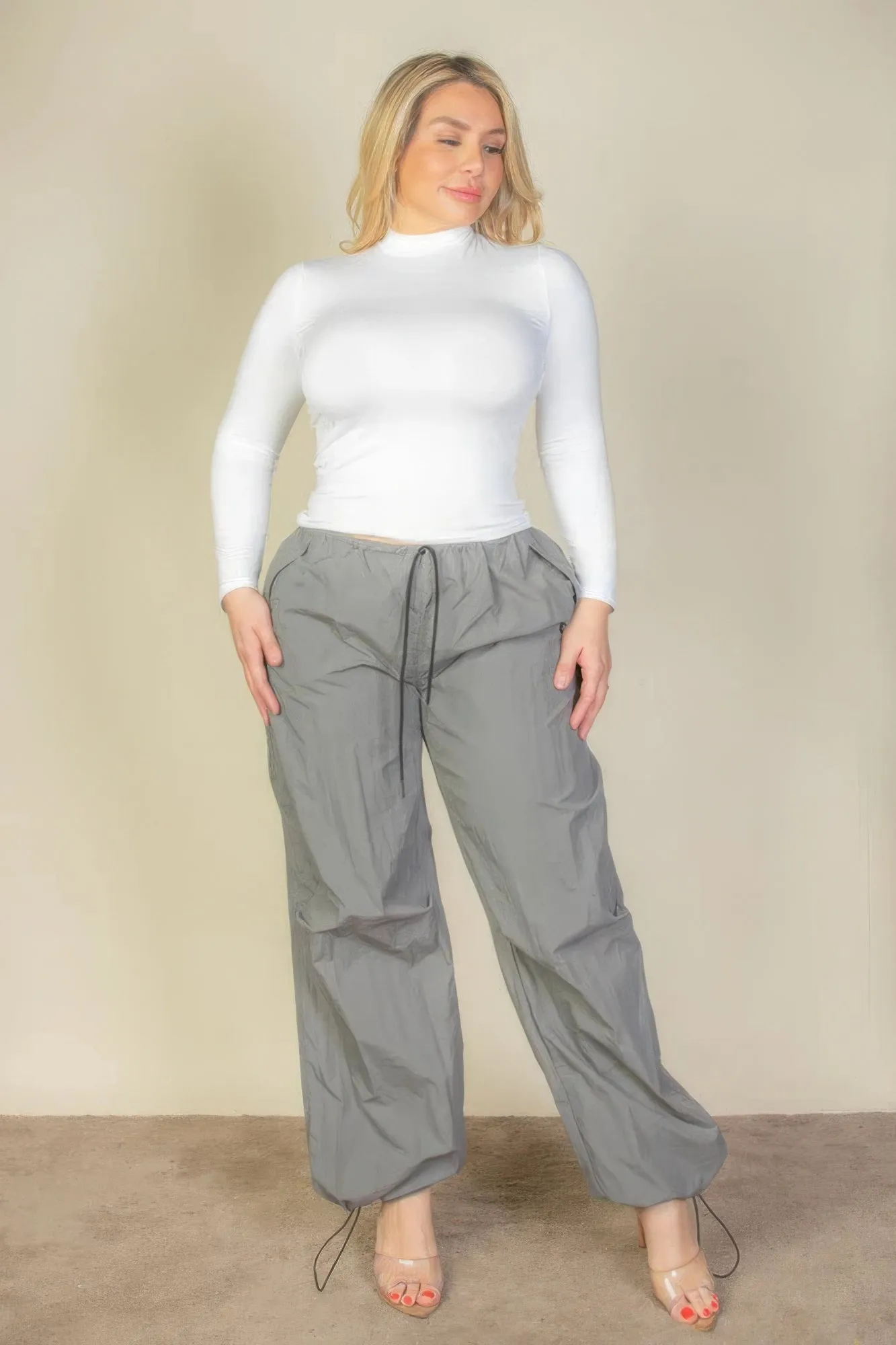 Drawstring Waist Parachute Plus Pants