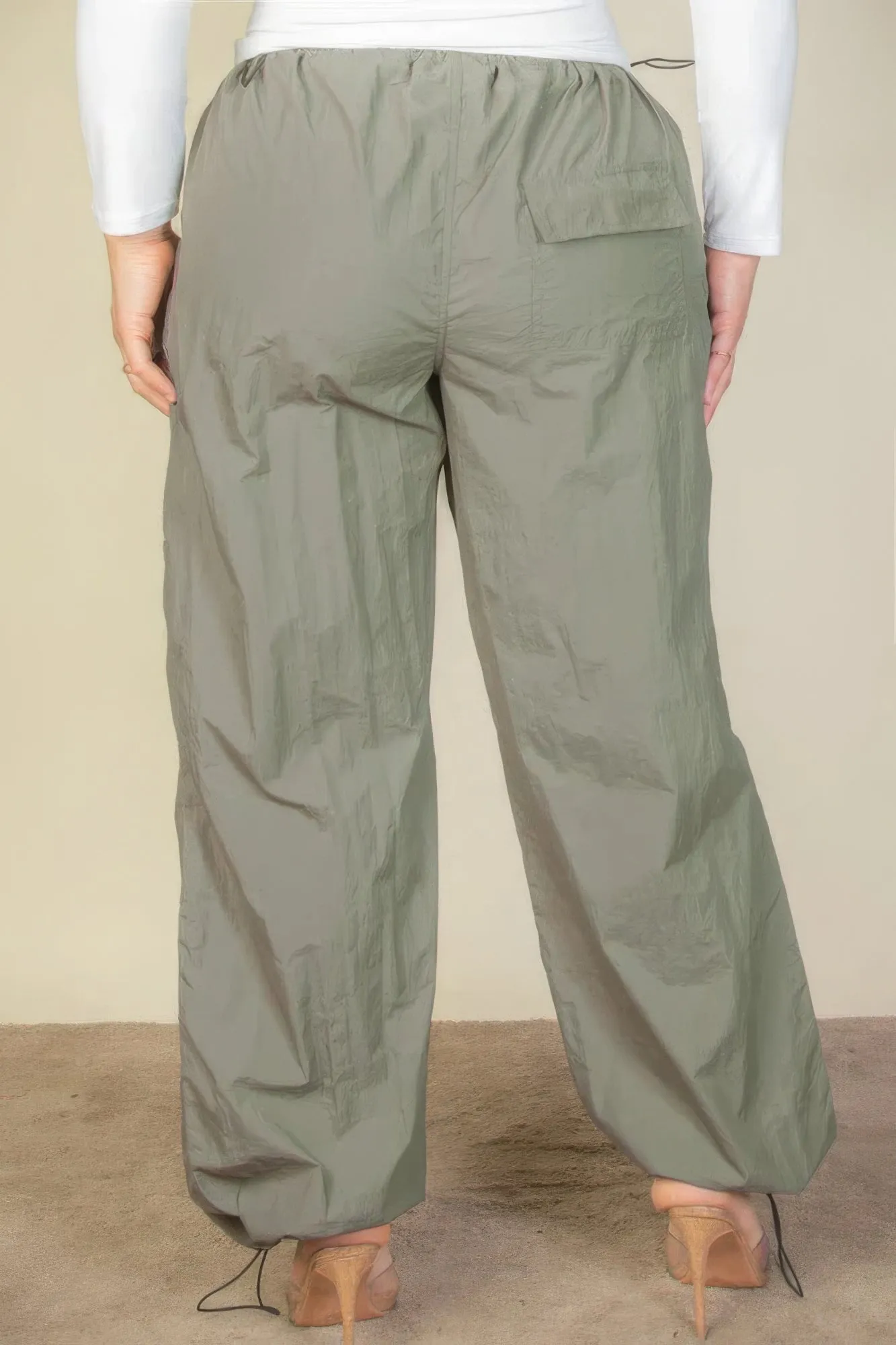 Drawstring Waist Parachute Plus Pants