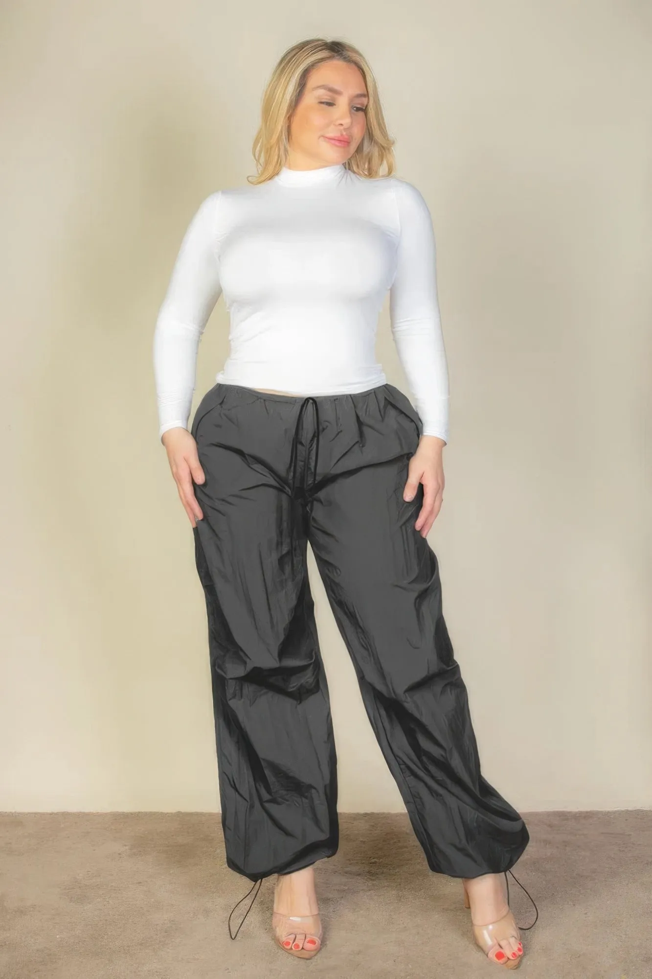 Drawstring Waist Parachute Plus Pants