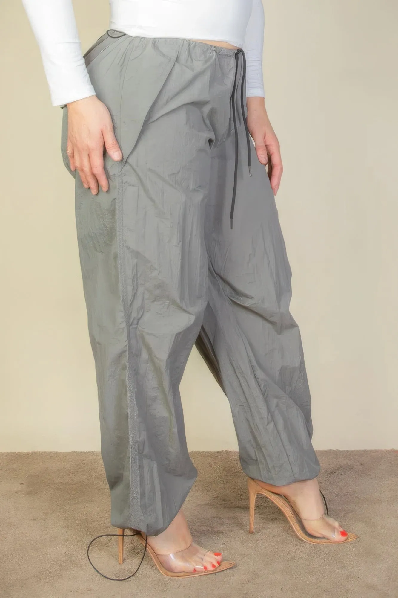 Drawstring Waist Parachute Plus Pants