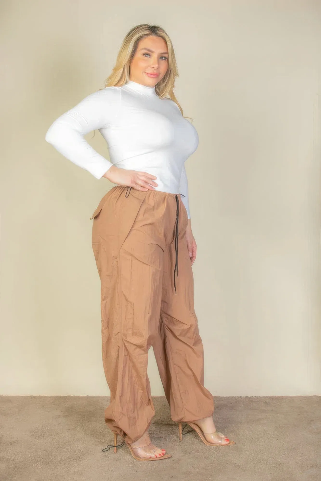 Drawstring Waist Parachute Plus Pants