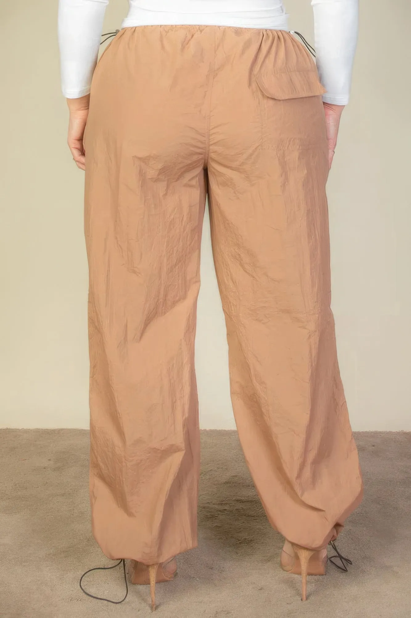 Drawstring Waist Parachute Plus Pants