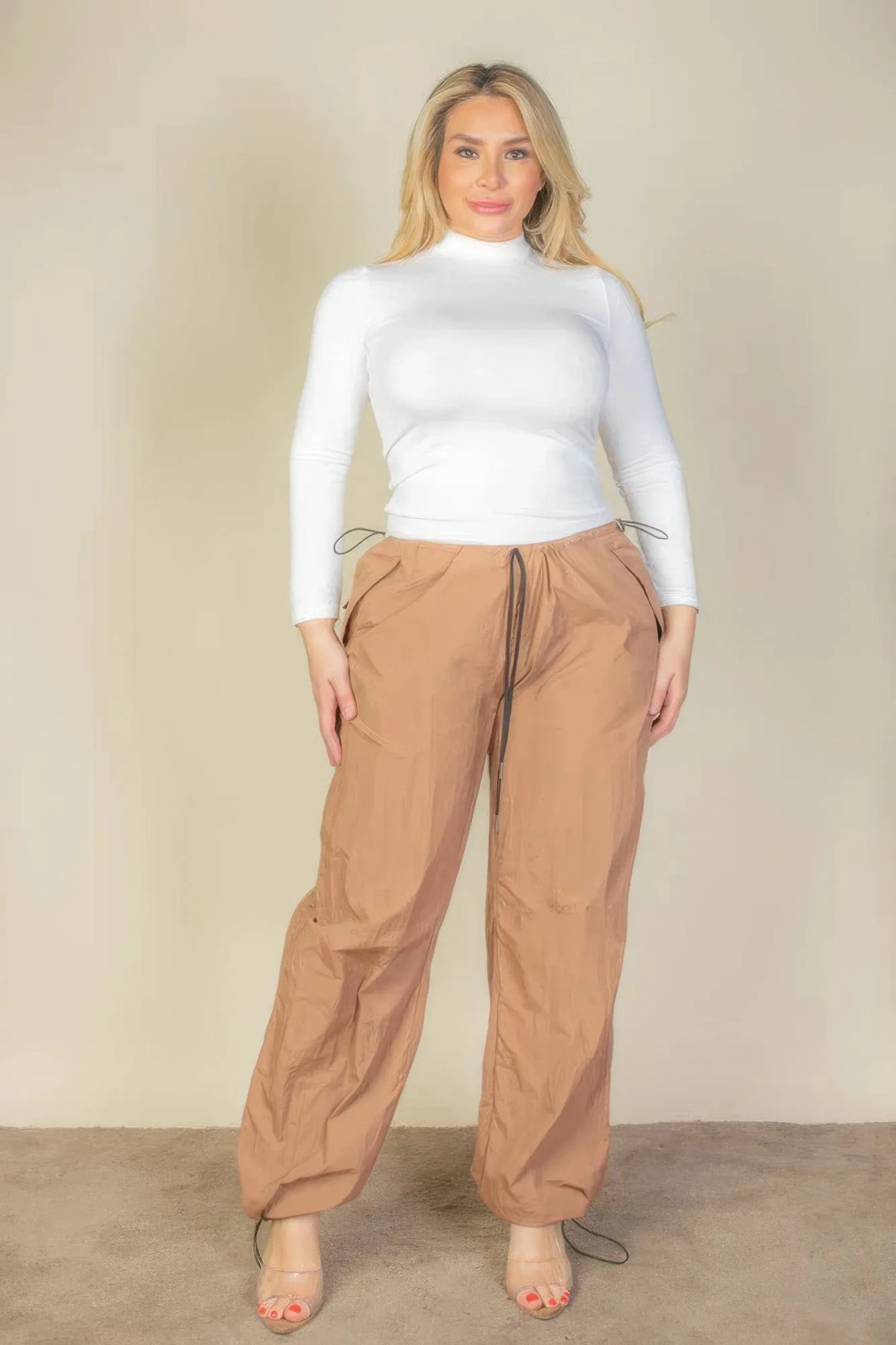 Drawstring Waist Parachute Plus Pants