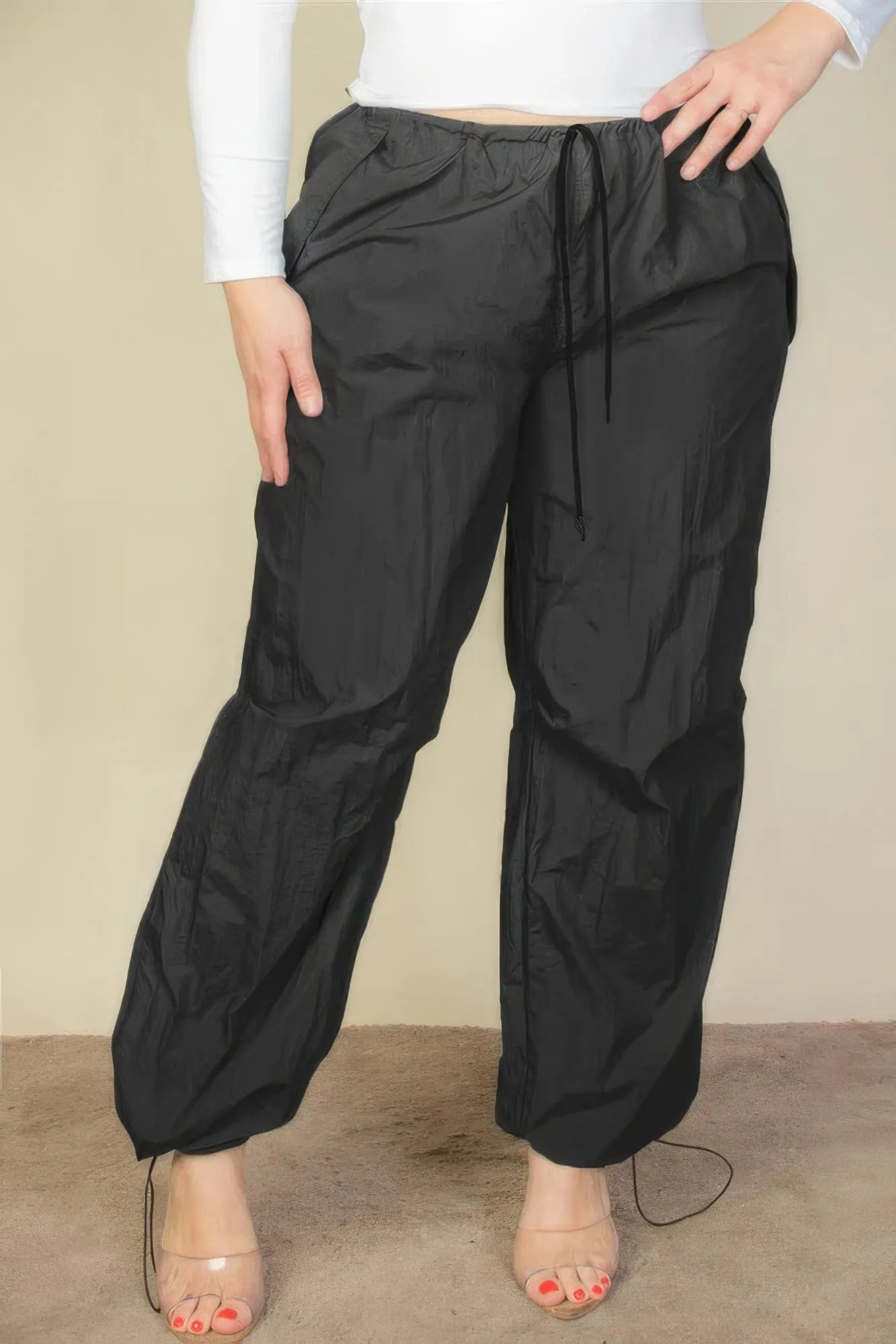 Drawstring Waist Parachute Plus Pants